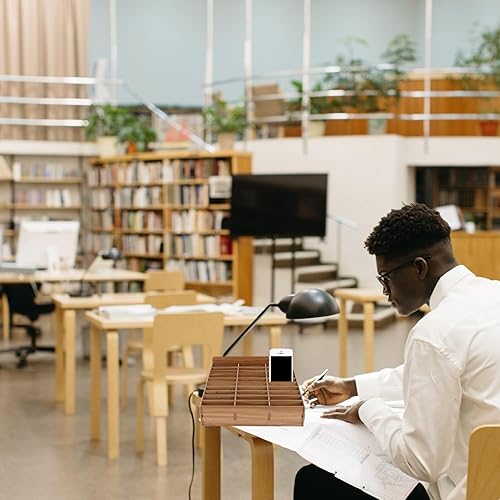 Miniatura 4 de Caja de almacenamiento de madera para teléfono celular de 30 rejillas para taller de reparación de oficina, organizador compacto para teléfonos