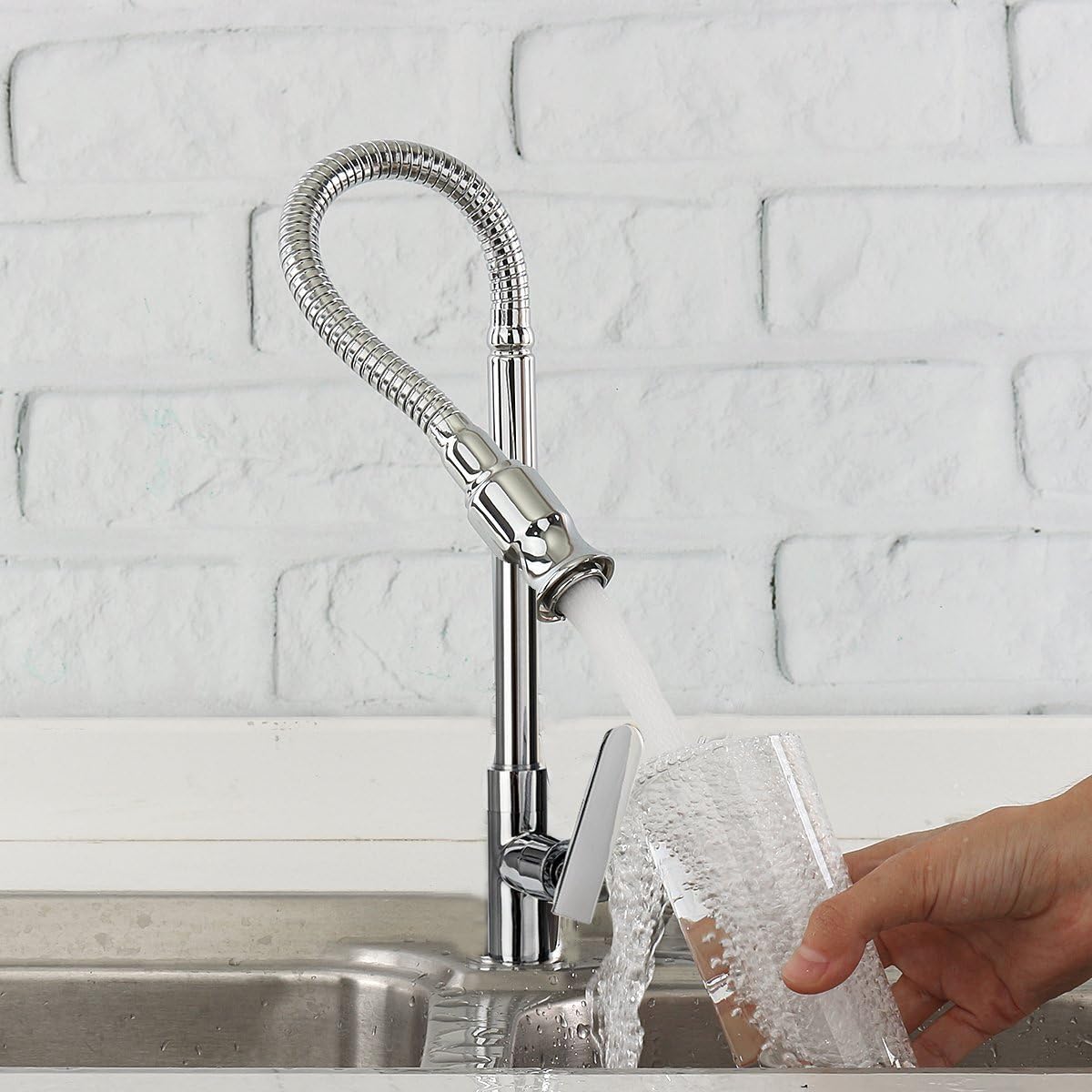 Kitchen Faucet Single Hole Sinlge Lever Kitchen Sink Faucet Stainless Deck-Mounted Kitchen Taps with Flexible Gooseneck