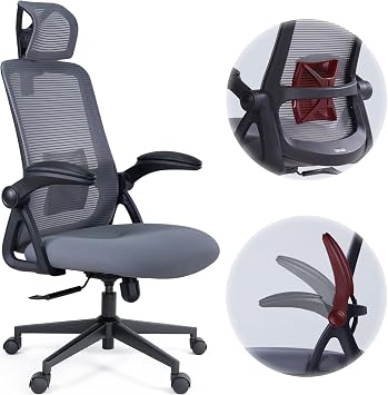 Realm of Thrones CAPTAIN Ergonomic Office Chair for Back Support, Long Hours & Small Home Offices, Mesh Desk Chair with 10cm Contoured Seat, Flip-Up Arms, Adjustable Lumbar & Headrest,