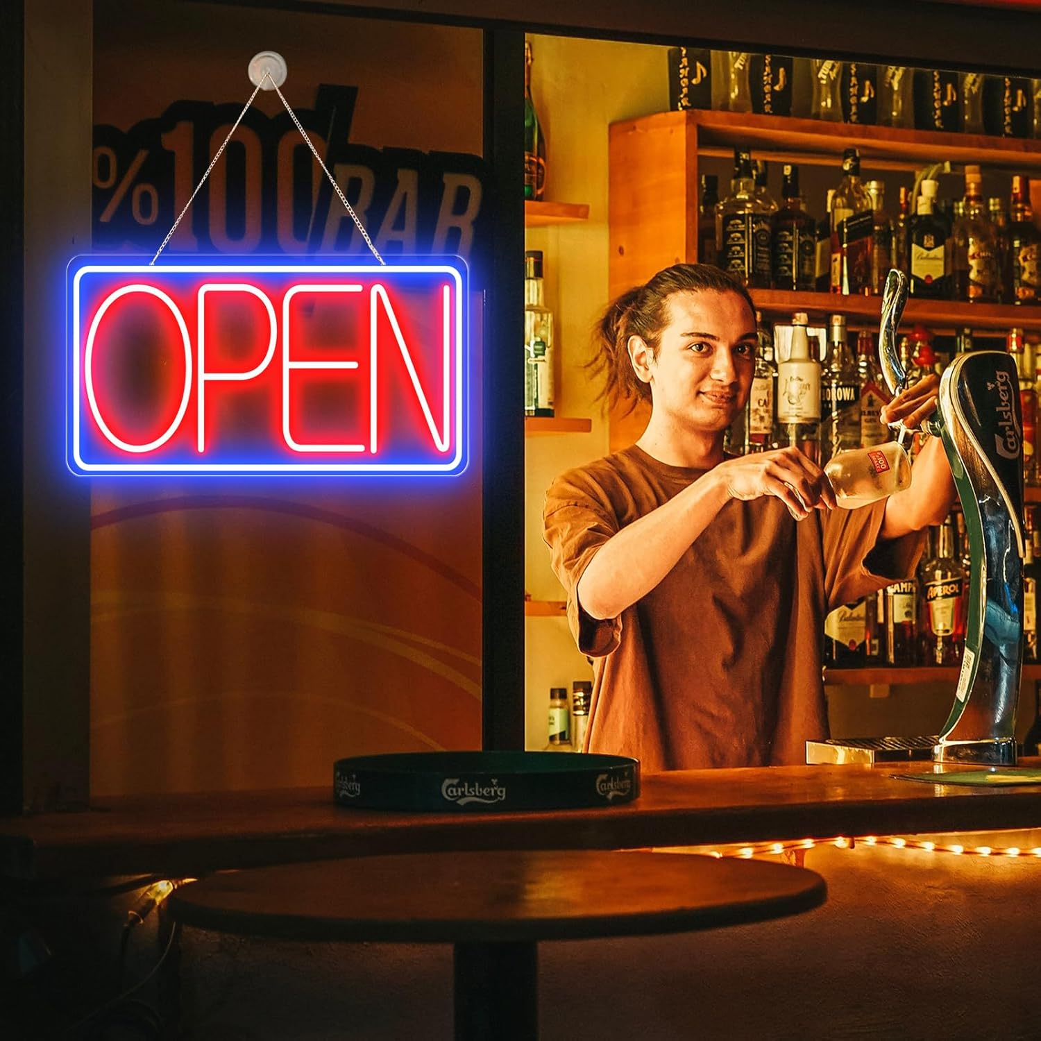 Led Neon Open Signs for Business,16.5"X 9" Ultra Bright Open Signs, Powered by 12V/2A AC Adapter, 6 Levels Adjustable Bright Led Neon Open Sign for Bar Salon Coffee Stores Club Hotel (Horizontal) - Image 7