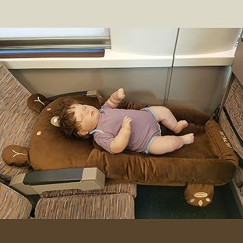 Airplane Bed for Toddler, Car Mattress Back, Airplane Baby Travel Bed, Kids Airplane Bed with Harness, No need to inflate Color Brown
