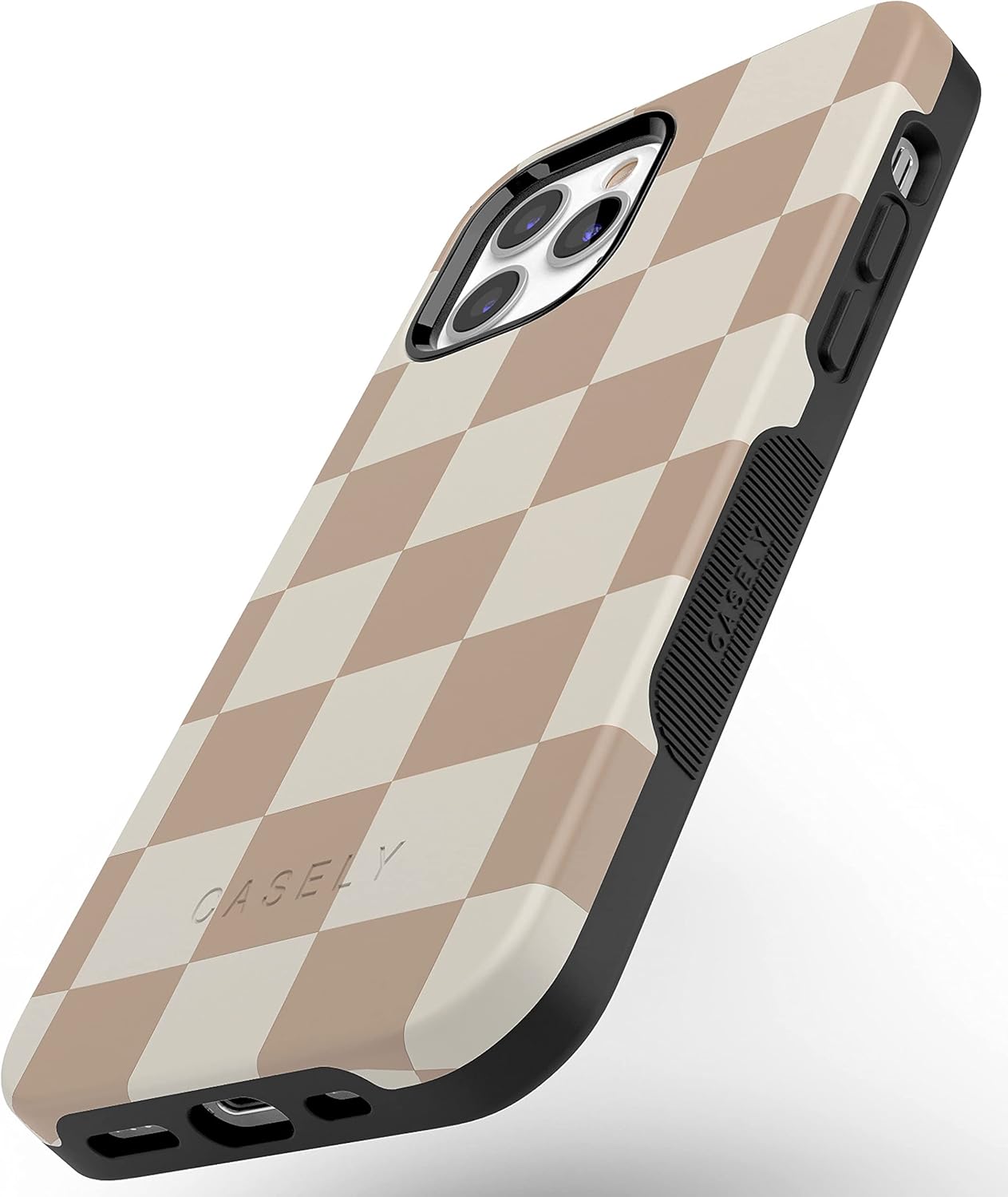 Casely iPhone 12 Pro Max Case | Fit Check | Neutral Checkerboard | Bold Protective Design | MagSafe Compatible Design