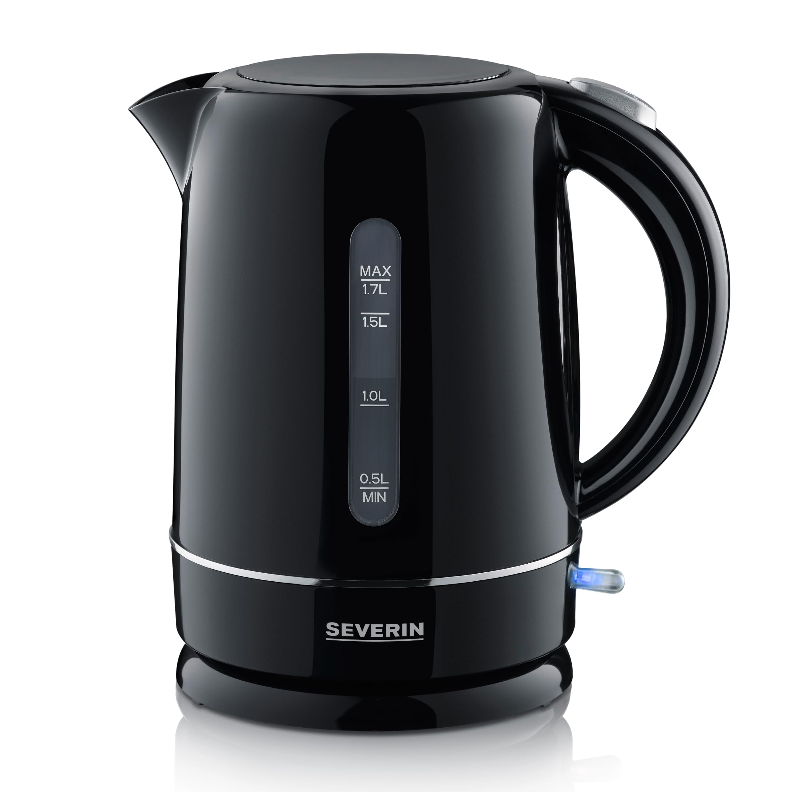 SEVERIN Wasserkocher, 1,7 L, kompakt, schwarz und leistungsstark, Kalkfilter, Kunststoff, 2.200 W, WK 4322