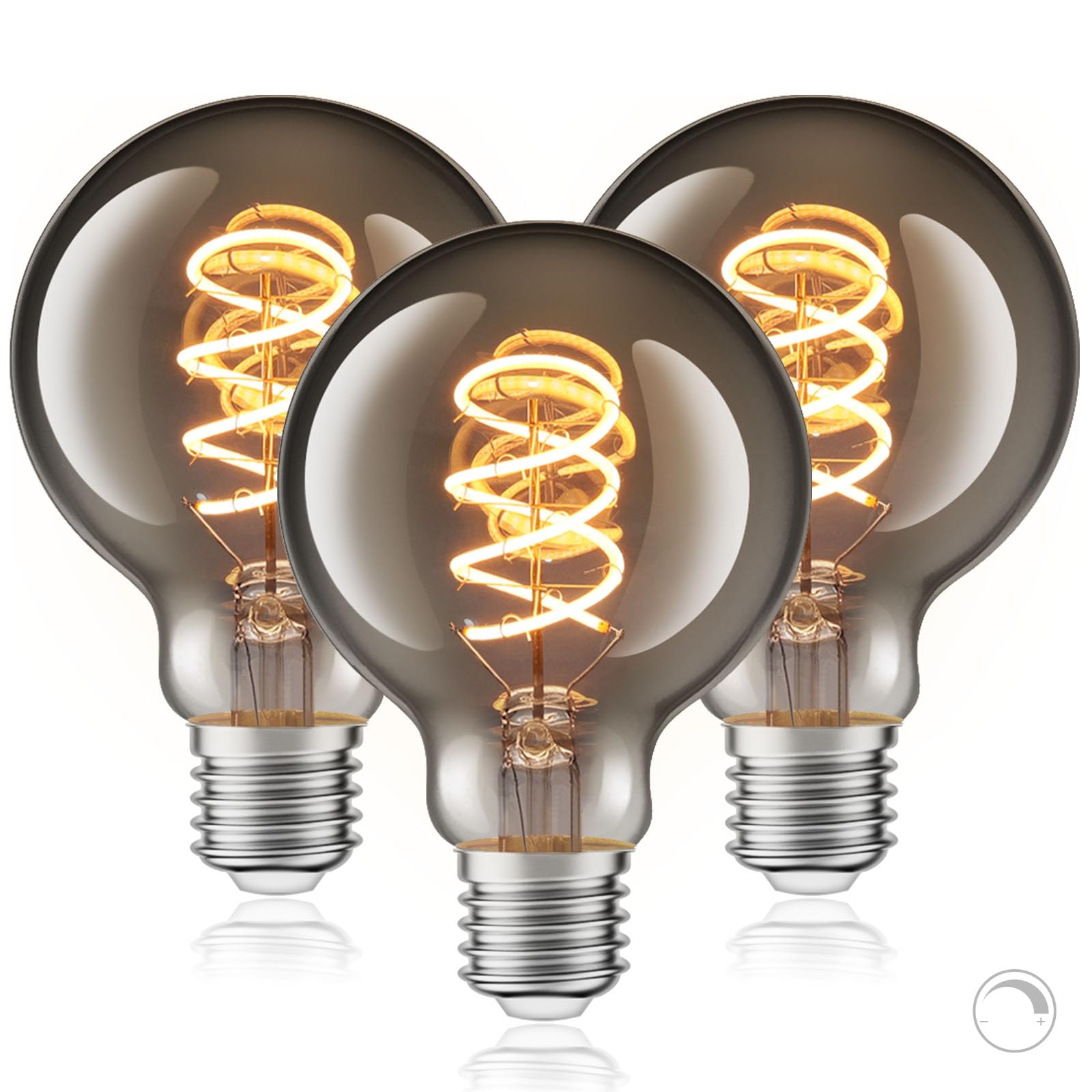 URing Glühbirne E27 LED Warmweiss Dimmbar 2200K Edison Vintage LED Leuchtmittel 4W Energiesparlampe Filament Lampe Retro E27 Birne Deko für Haus Café Bar, 3 Stück (ST64) Rauchgrau Gla