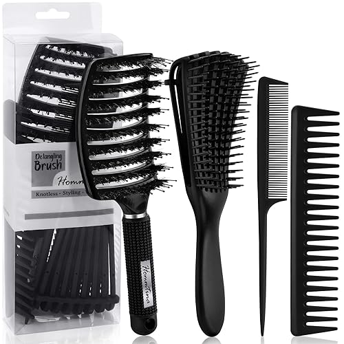 Hommtina Juego de 4 cepillos de pelo rizado ventilado para cabello grueso, húmedo, seco, ondulado, rizado, aceite, cabello largo Afro