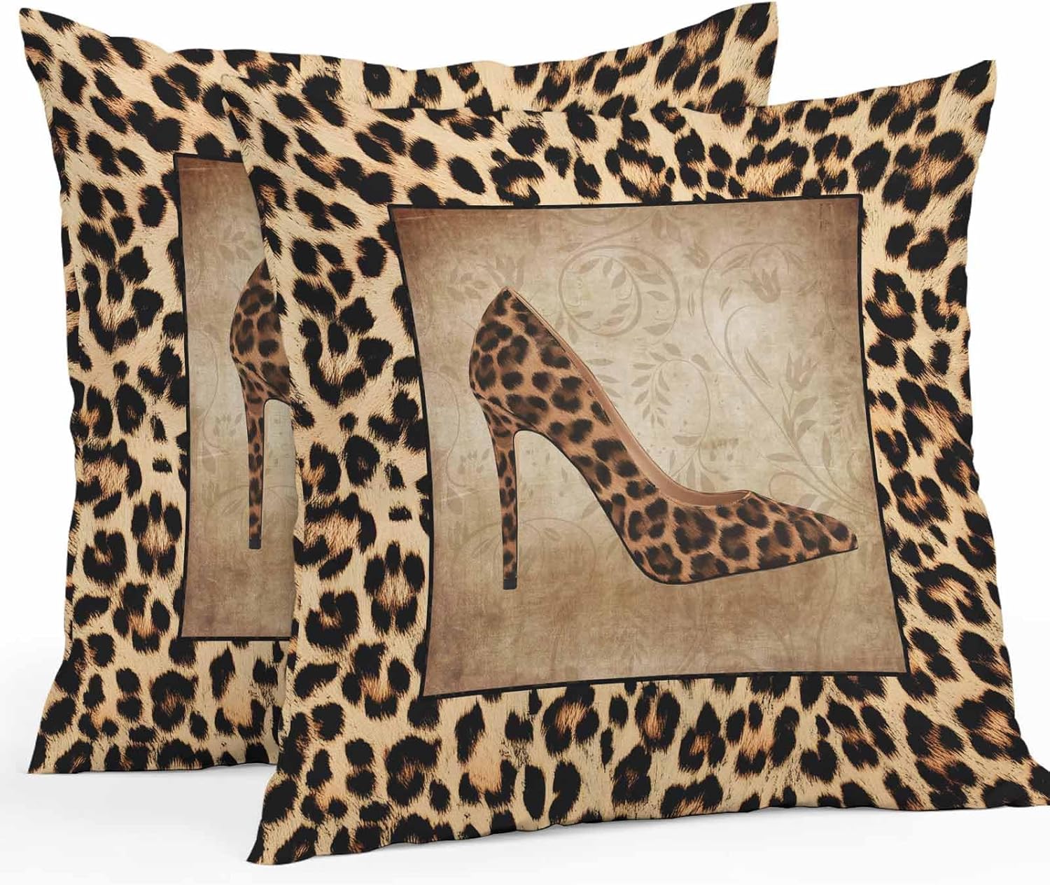 Outdoor Throw Pillow Cover Animals Leopard High Heel Shoes Waterproof Cushion Covers 2 Pack Animal Skin Dots Texture Pillow Cases Home Decoration for Patio Garden Couch Sofa