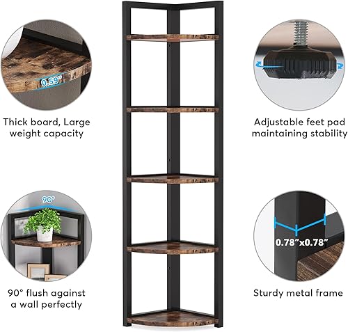 Vista 48 de Tribesigns Estantería esquinera de 6 niveles, estantería esquinera de 70.9 pulgadas de alto, estantería pequeña, estantería de esquina rústica
