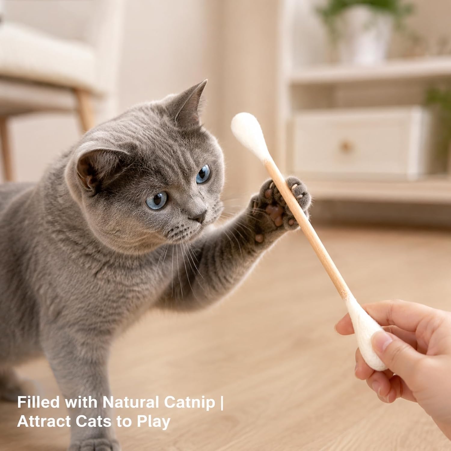 6 Piece Cotton Swabs Cat with Catnip, Giant Kitten Chew Sticks for Indoor Boredom, Durable Dental Teething Ropes, Big Interactive Felt Kitty Kicker Play Lover Gift Accessories