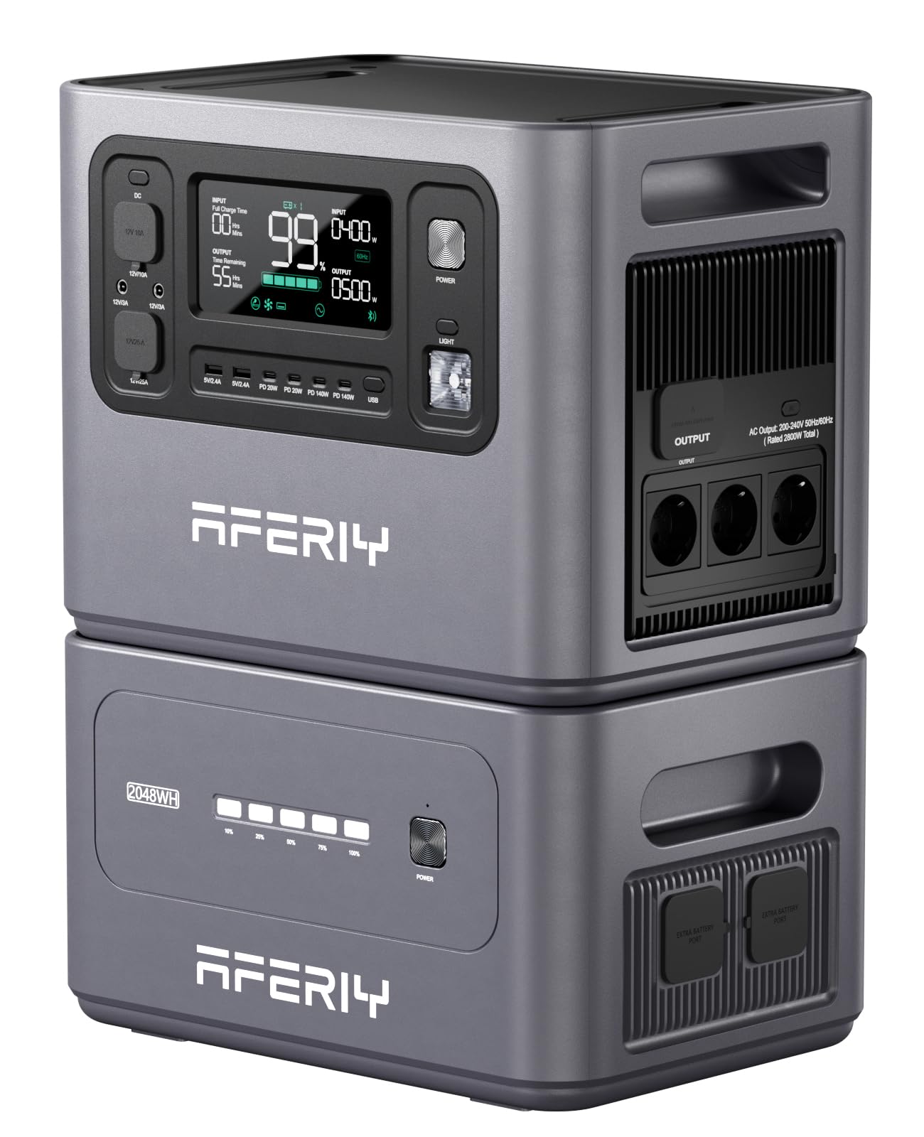 AFERIY 4096Wh Générateur Electrique, 2800W avec 1 Batterie Supplémentaire, Station Electrique Portable Capacité Extensible, Générateur Solaire pour Usage Domestique/Camping-car/Panne de Courant