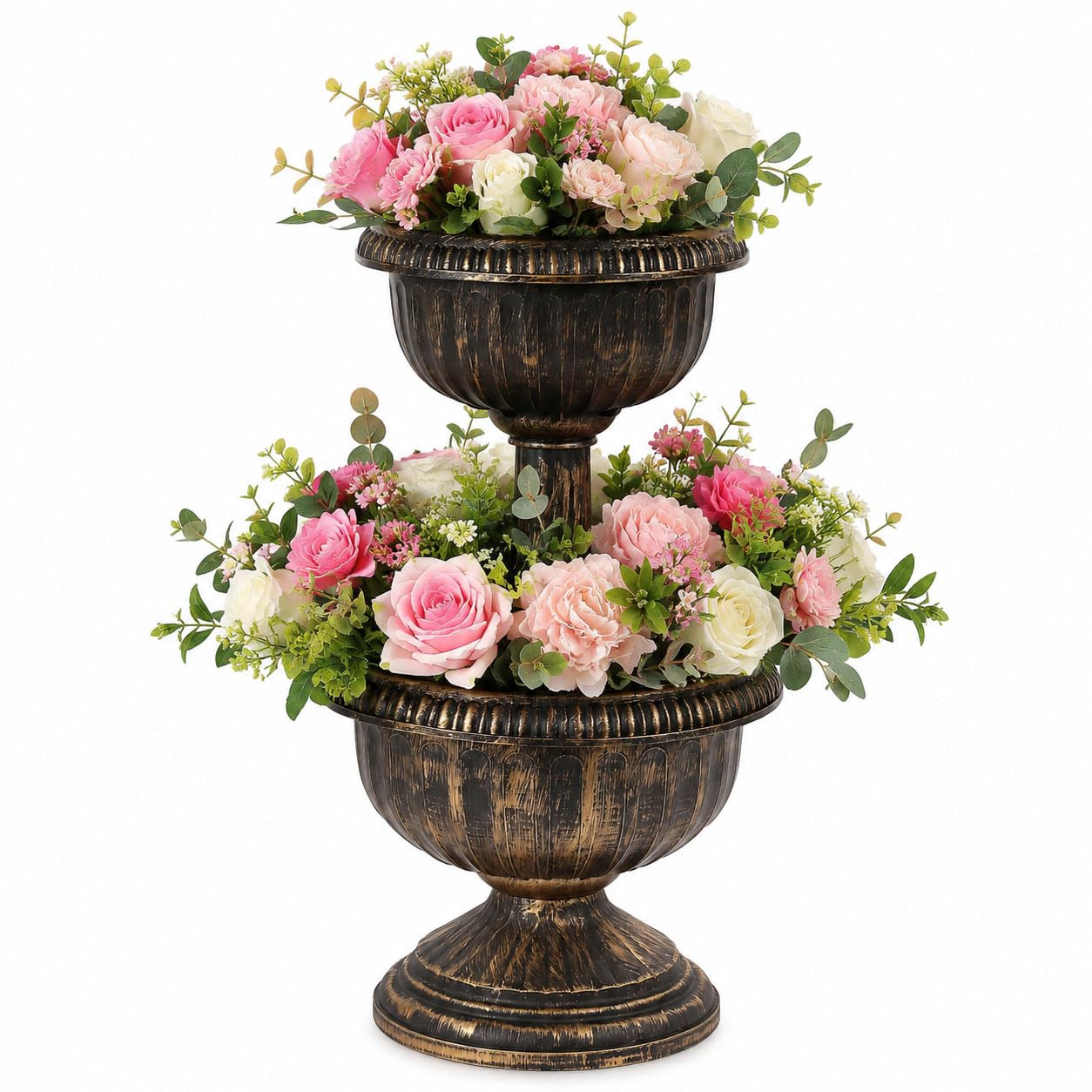 2 Tier Antique Bronze Garden Planter Flowers Patio Display Stand Outdoor Pots