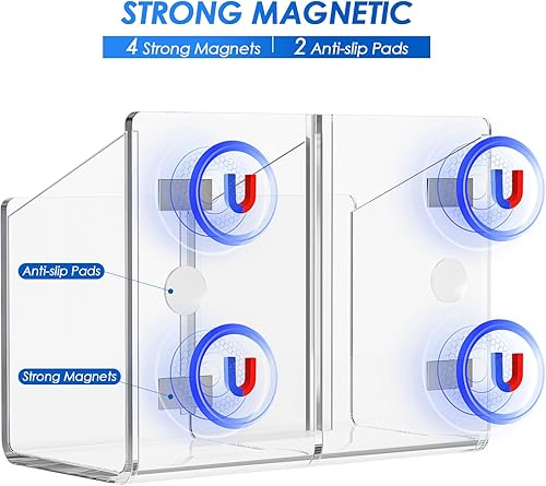 Vista 9 de MaxGear Soporte magnético para rotulador, organizador de bolígrafos acrílico transparente con 2 compartimentos para nevera, casillero, pizarra