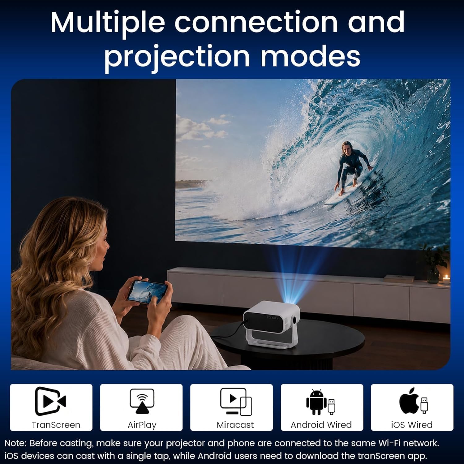 ZDK Smart Projector with WiFi & Bluetooth: Android 14 OS 210 ANSI, Built-in Streaming Apps & AirPlay/Miracast, Indoor Home Theater