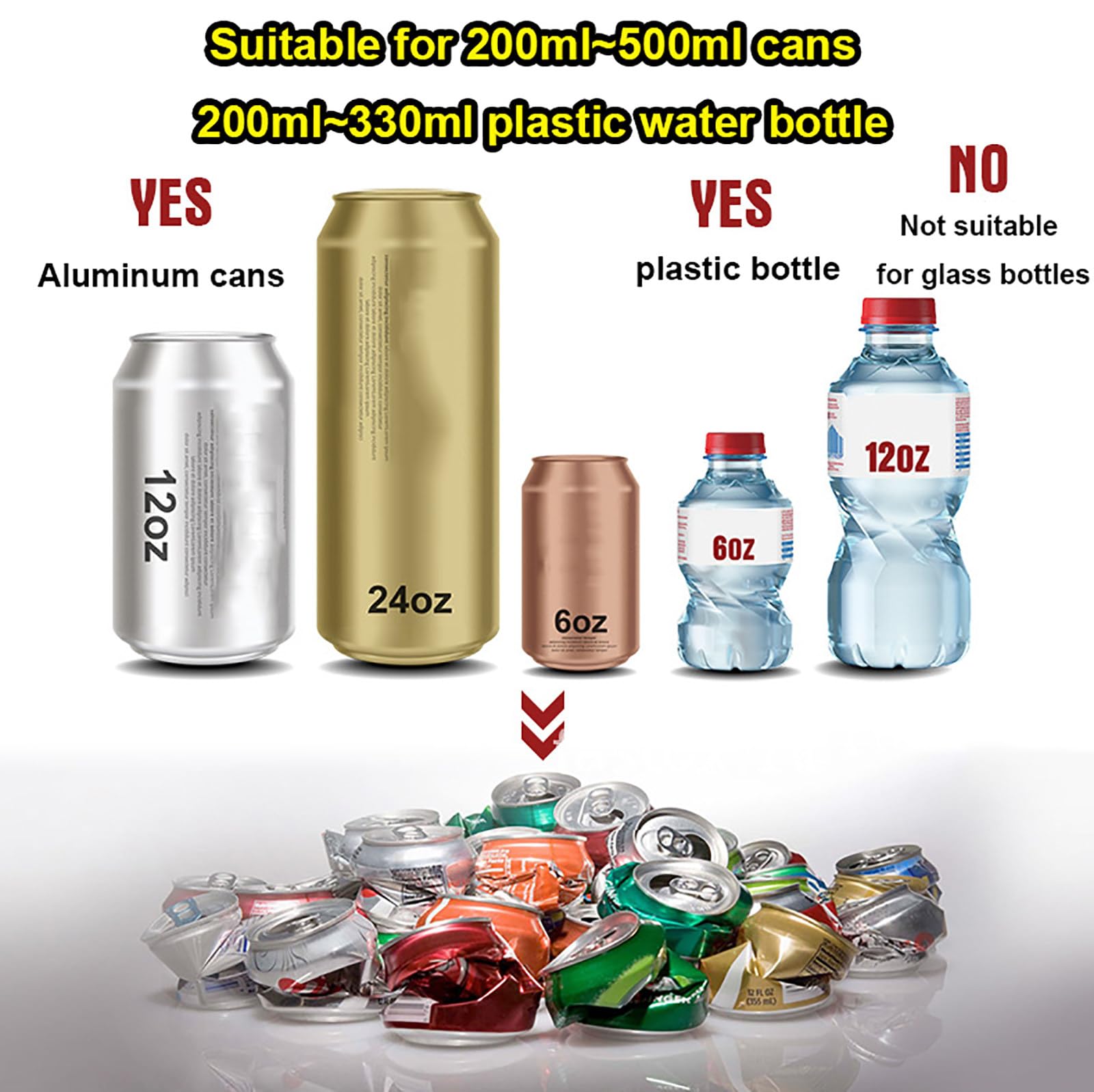 12/16oz Elektryczna kruszarka do puszek metalowych, automatyczna kruszarka do recyklingu puszek, 1-dotykowy recykling/stal nierdzewna, do puszek po piwie, plastikowych butelek na w