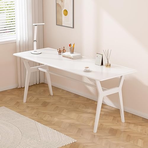 Escritorio de estudio de madera maciza, mesa de computadora doble larga de 63 pulgadas para oficina en casa, estación de trabajo de PC para 2