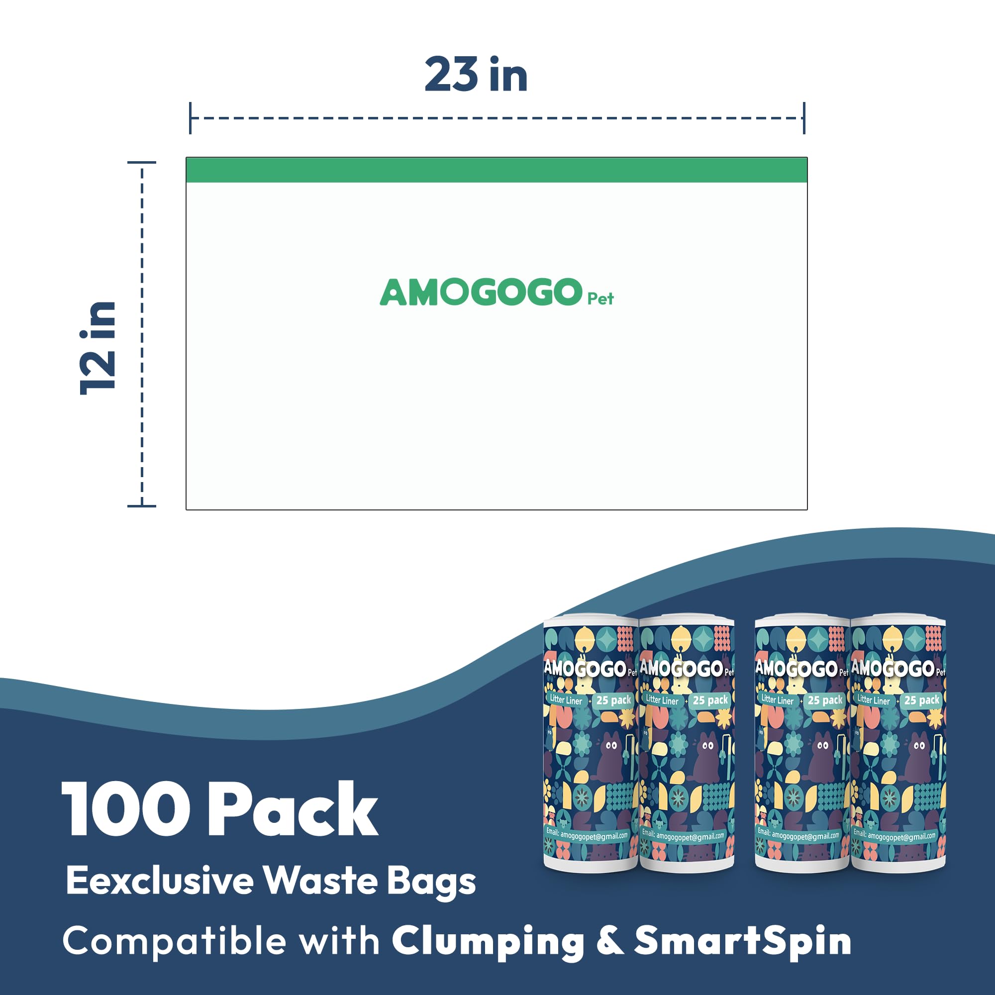 Paquete de 100 bolsas de arena para gatos, compatibles con la caja de arena automática ScoopFree y SmartSpin, bolsas de basura de gran capacidad, resistentes, a prueba de fugas, bolsas de