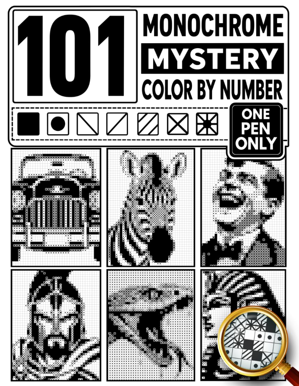 101 Monochrome Mystery Color by Number: A One Color Monochrome Coloring Book for Adults — Black and White Puzzle Designs for Relaxation (Stress Relief Color by Number For Adults)