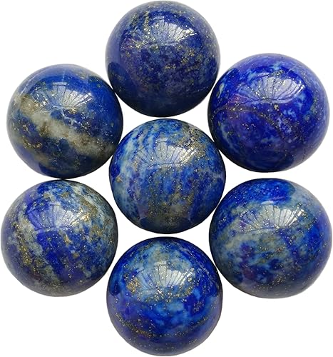 Bacatgem Juego de 7 bolas de esfera de cristal de lapislázuli natural, 0.78 pulgadas, Feng Shui Chakra Aura, decoración de escritorio para el hogar,