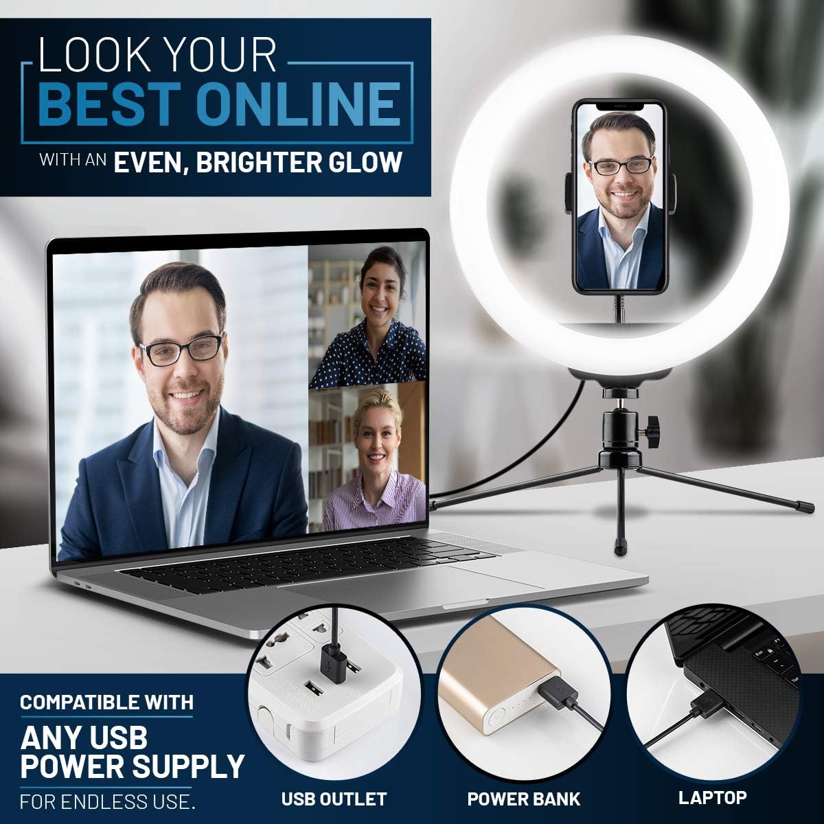Texlar T3 Ring Light 10" - Portable Selfie Circle Lights with Tripod Stand, Phone Holder, Remote. Dimmable Desktop LED RingLight for iPhone, Laptop, Computer, Webcam, Desk, Video Conference Lighting