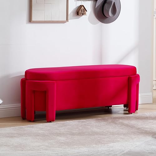 Moderno banco de almacenamiento tapizado, banco de entrada de tela de terciopelo de 47 pulgadas de largo con almacenamiento y asiento, cómodo y