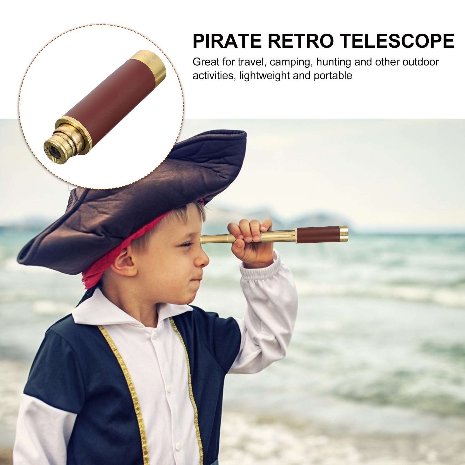 Telescopio Pirata Retro de Café Cobre Monocular 25x30 | Prismas Bak4, Funda de Cuero y Tela, Ligero y Portátil, Incluye Bolsa de Guardado y Manual