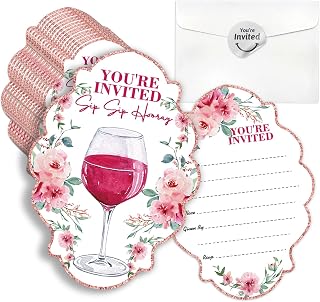 Wine Tasting Party Double-Sided Shaped Fill-In Invitations card 15 Sheets with Envelopes, for Sip Sip Hooray Masquerade Party, Wine bachelorette, Girls night out Bridal Shower