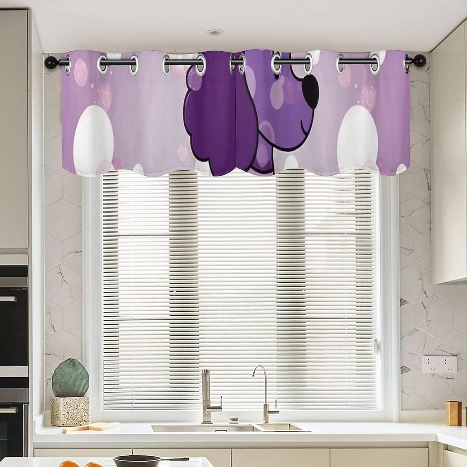 Purple Poodle Polka Dot Valances for Window 2 Panels. Light Filtering Curtains Farmhouse Short Small Valance.Modern Curtains for Windows Living Room Kitchen Over Sink.