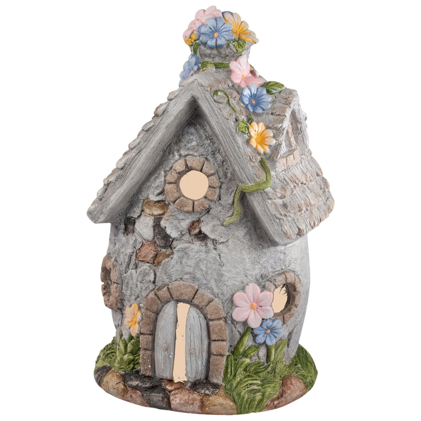 formano Farol solar para casa con luz solar y sensor crepuscular, 40 cm, pintado a mano, decoración de jardín de magnesia con relieve de flores, lámpara solar romántica para jardín, terraza y balcón