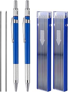KINBOM 2Pcs Streak Welder Pencils with Build-In Nib Sharpener, 24Pcs 2mm Round Pencils Refills, Automatic Mechanical Carpenter Pencils for Welding Metal Wood Construction Marker Drawing Writing(Blue)
