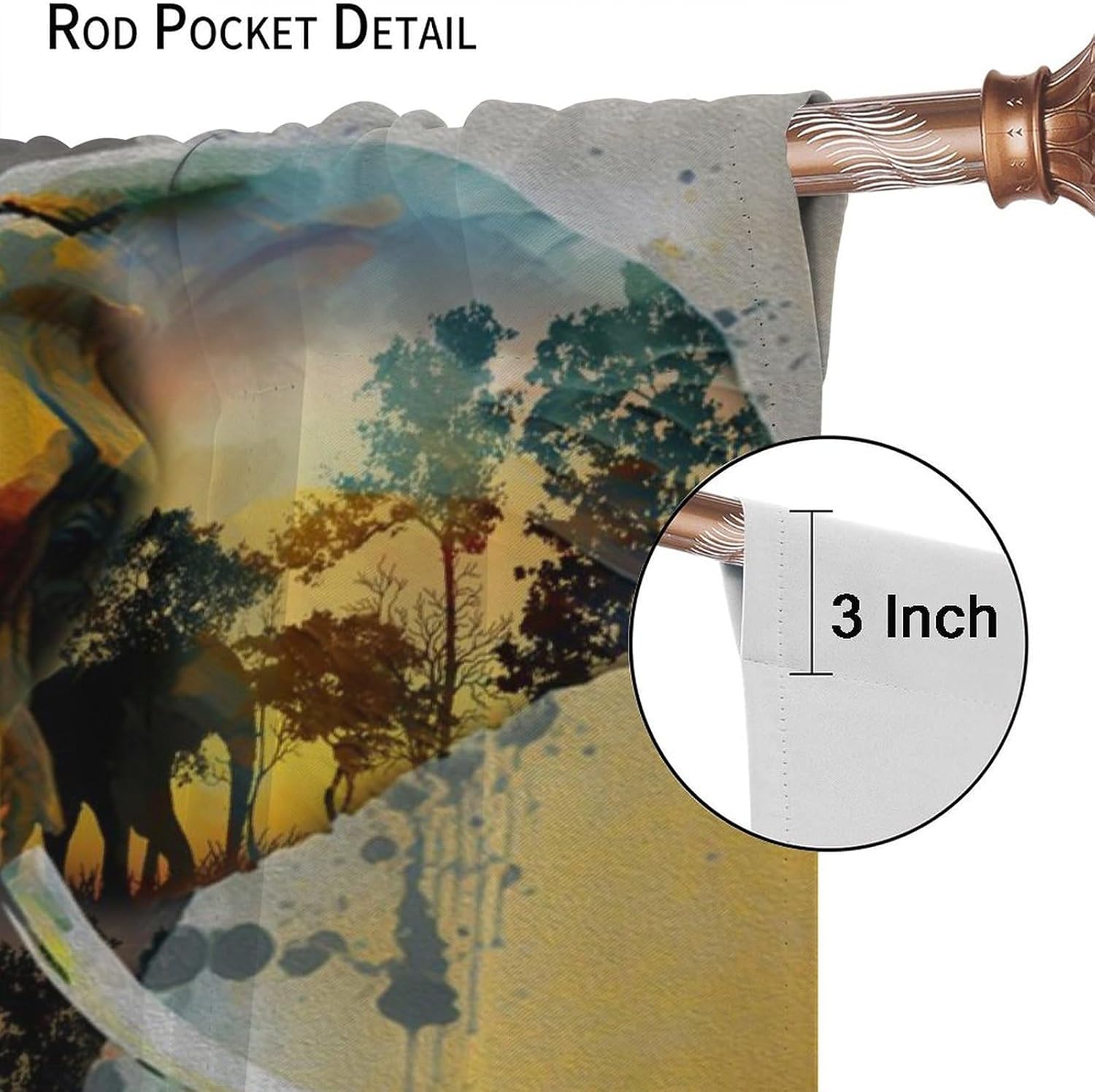 Rustic African Wildlife Elephant Curtains for Living Room, Abstract Modern Art Nature Landscape Animal Silhouette Sunset Tree Rod Pocket Thermal Insulated,Window Curtains 2 Panels 72"L x 31.5"W