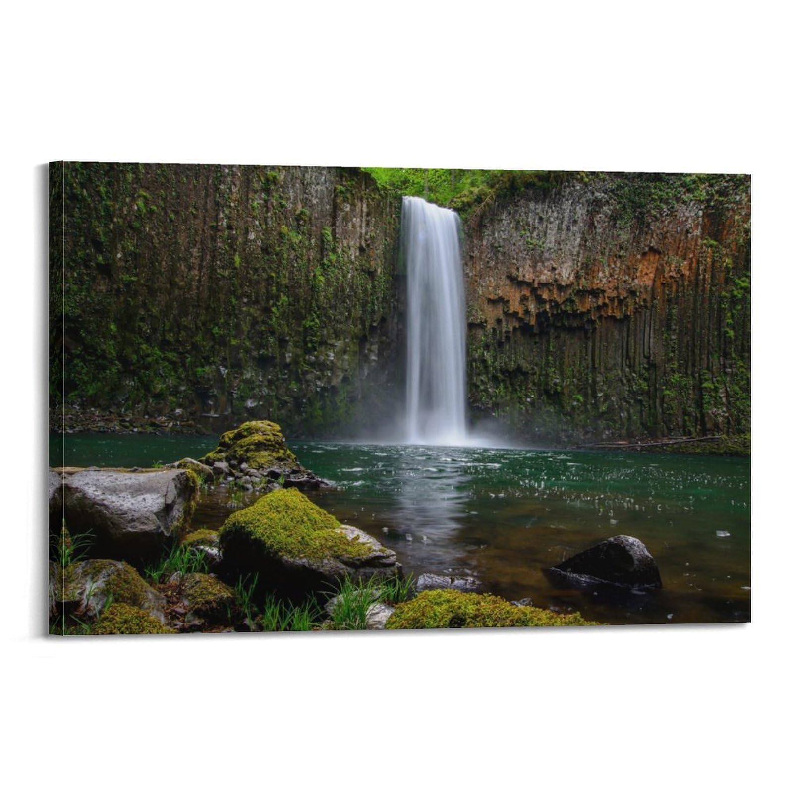 CXHJCA Mural Nature Poster Rocks Covered Green Moss near Waterfalls Poster Decorative Painting Canvas Wall Posters And Art Picture Print Modern Family Bedroom Decor Posters 20x30inch(50x75cm)