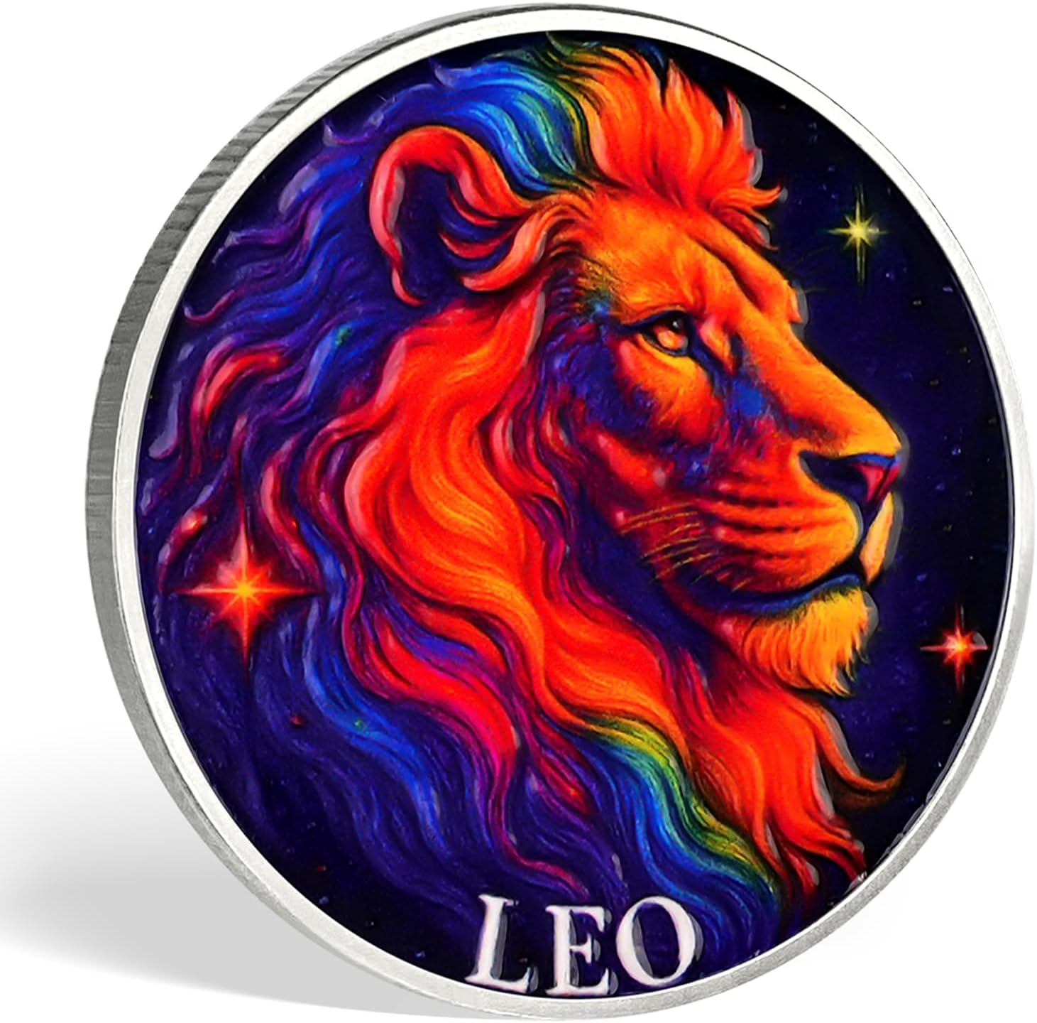Zodiac Challenge Coin Engraved Horoscope Token, Colorful Constellation Art, Birthday Gift for Men and Women, Zodiac Sign Keepsake Souvenir (Leo)