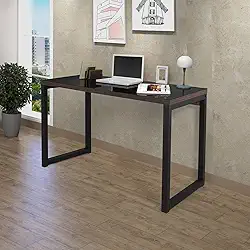 Escrivaninha Industrial 120cm com Tampo de Vidro Preto/Amêndoa