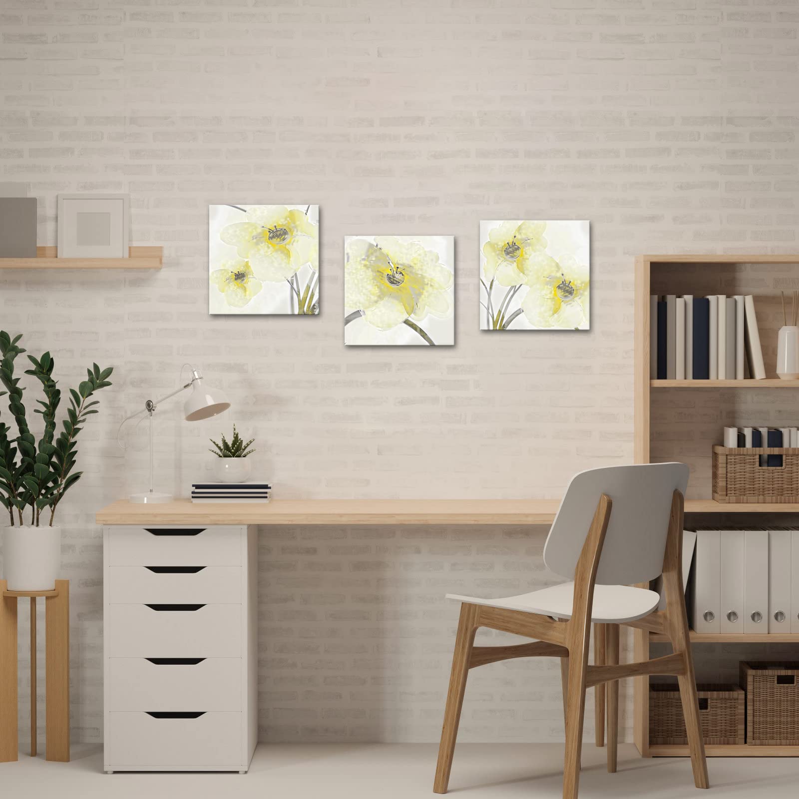 YeiLnm 3 Piece Flower Wall Art Yellow Floral Paintings Botanical ...