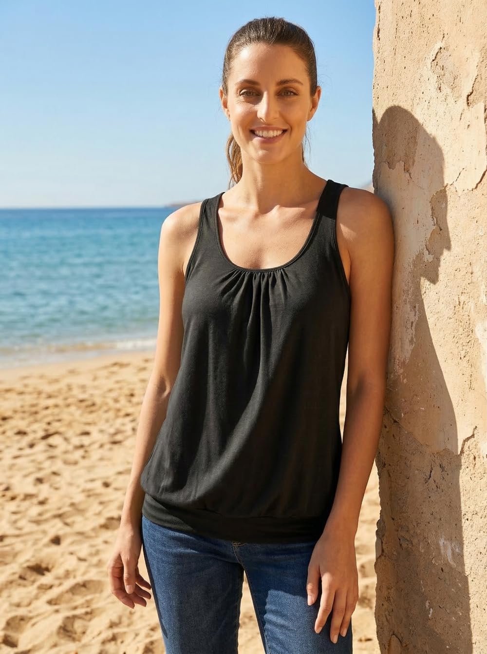 Van Der Rich ® - Camiseta de Tirantes Espalda Nadadora Escote Plisado - Mujer - 4