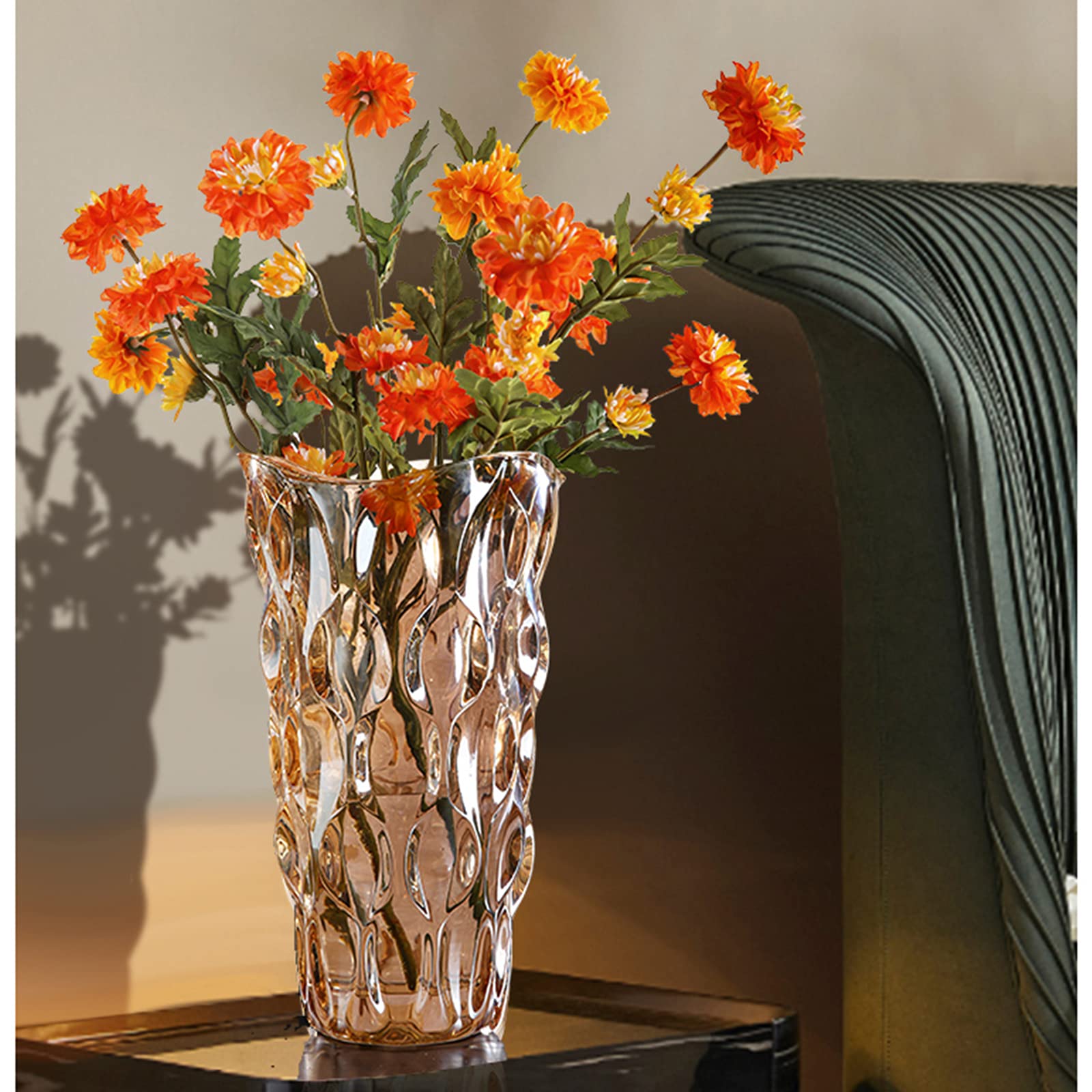 Vase en verre ambré - Cylindrique épais - Style bohème moderne - Fait à la main - Vase à fleurs décoratif pour table de salle à manger, mariage, fête de vacances, 29 cm de haut