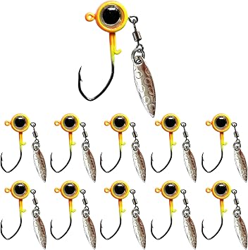 FISHCORNERCrappie Jigs Underspin Jig Heads 3D Eyes Crappie Jig Heads 1/32oz 1/16oz 1/8oz Fishing Jig Heads for Crappie Bluegill 10 Packs
