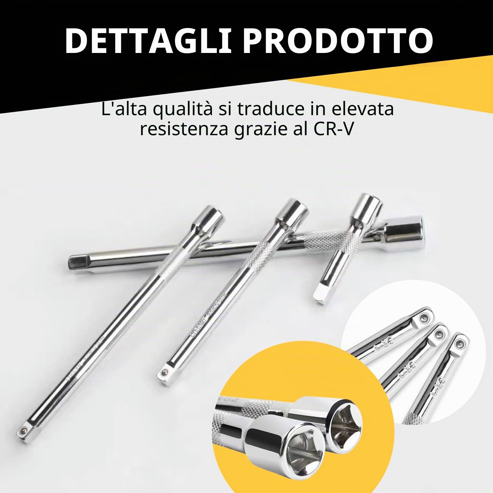 Prolunga Chiave a Cricchetto 1/4" - Set da 50 mm, 75 mm, 100 mm, 150 mm - Acciaio al Cromo Vanadio