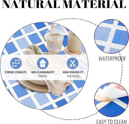 Vista 3 de FIFTY FEET Mantel rectangular de 70 x 52 pulgadas, mantel de vinilo con respaldo de franela para mesas rectangulares impermeable, cubierta de mesa