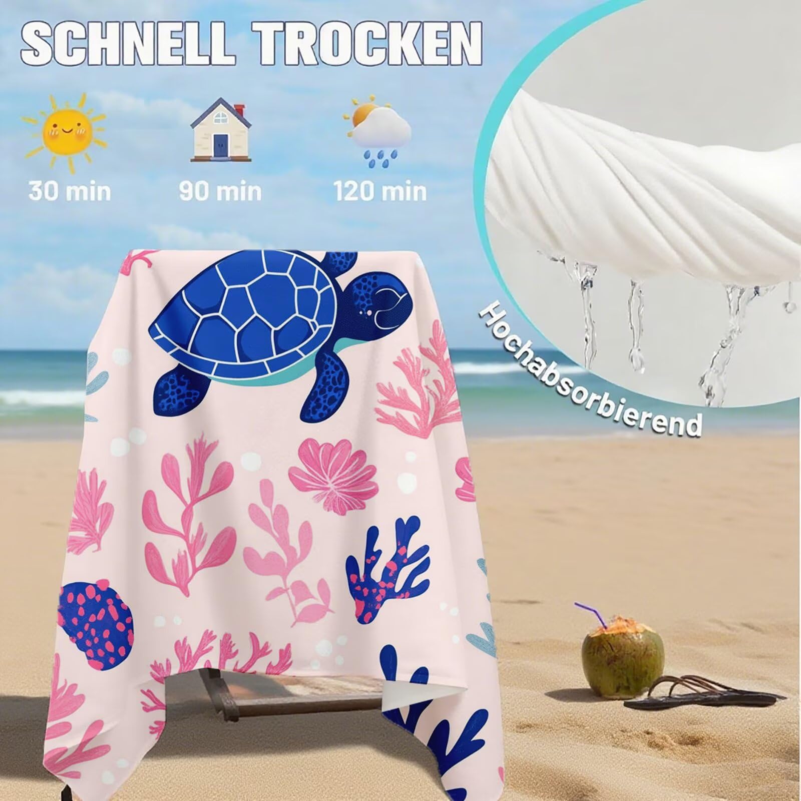 Telo Mare Microfibra, Telo Mare Grande 200 x 100 cm Set da 2, Antisabbia Asciugatura Rapida Assorbente Salvietta da Spiaggia Asciugamano per Palestra Piscina Viaggi Sport Picnic, Regali Donna Q-647