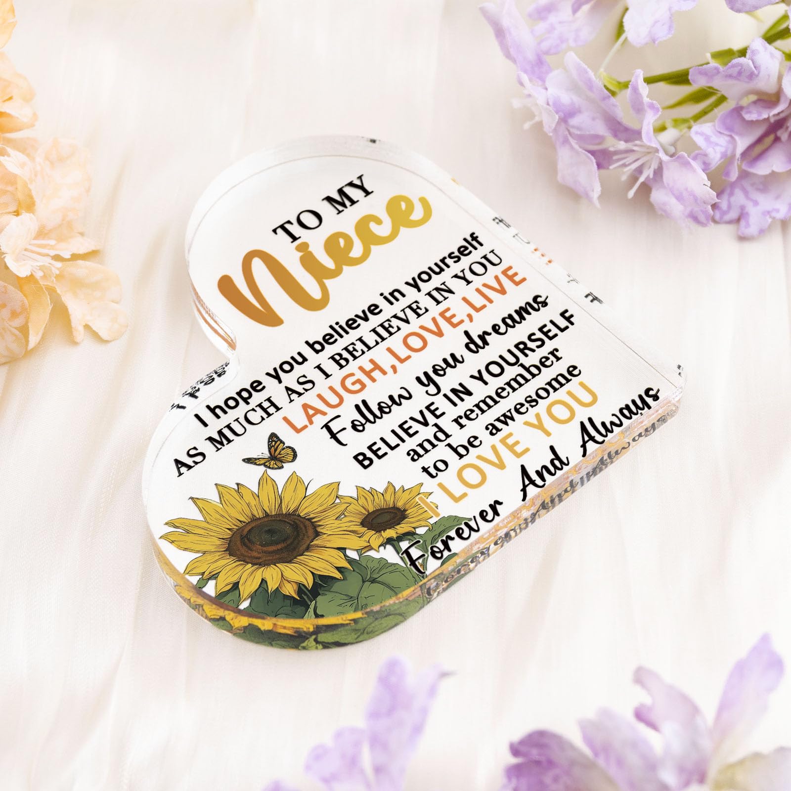 Gifts For Niece From Auntie Birthday Gifts For Nieces Adult Best Niece Gifts From Aunt Acrylic Heart Shaped Plaque Desk Decorations Graduation Weeding Day Gift For Nieces