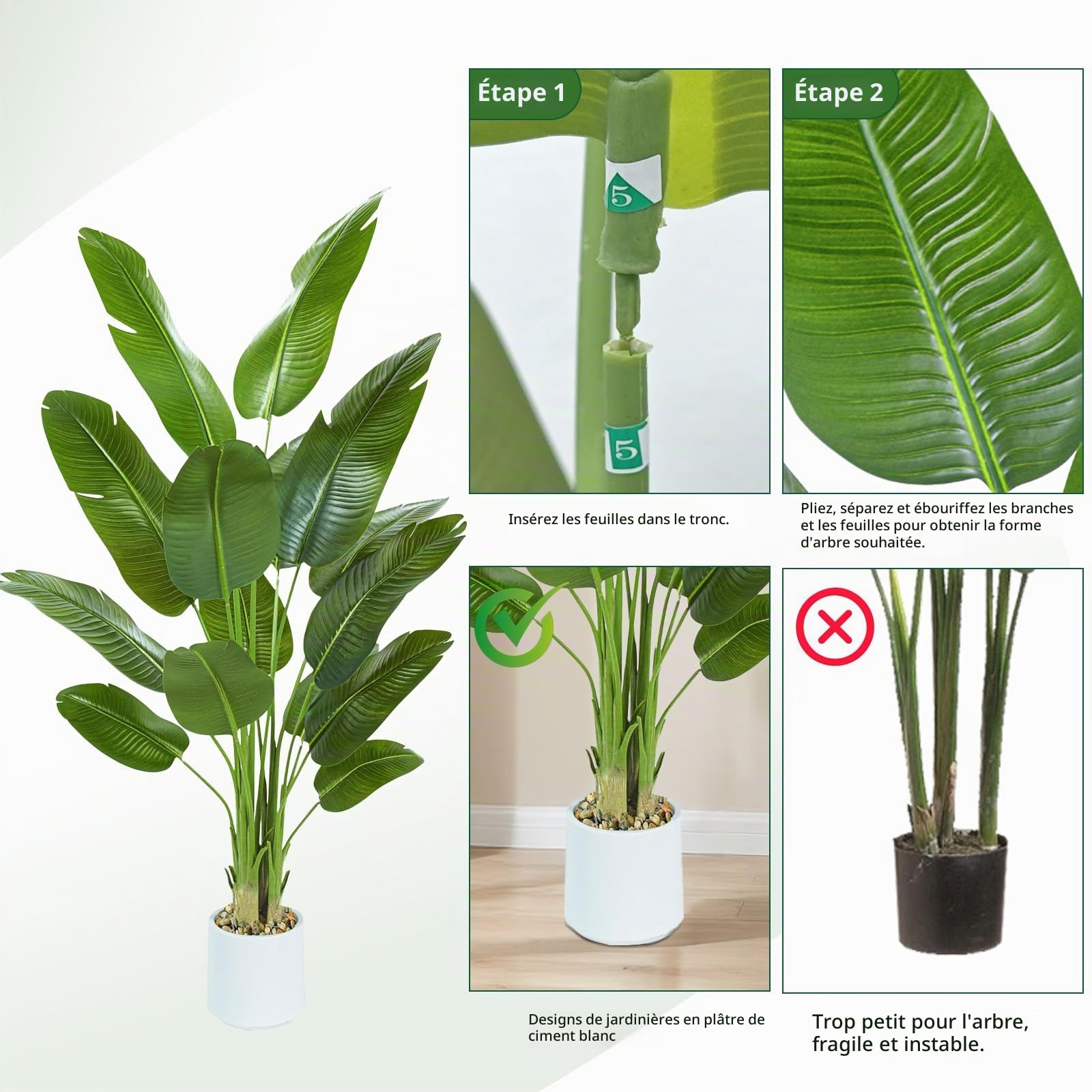 Plante Artificielle Oiseau de Paradis 210cm - Grande Plantes Bananier Artificielle Interieur avec Pot Blanc, Fausses Arbre Artificiel Parfaites pour Décoration d'Intérieur de Bureau ou Salon ou Maison