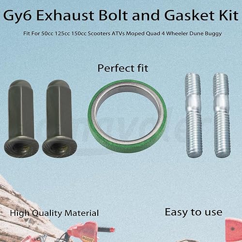 Miniatura 2 de Perno de escape Gy6 con junta, piezas de repuesto para scooters de 50 cc, 125 cc, 150 cc, ATV, ciclomotor, Quad 4 ruedas Dune Buggy. (1 juego)