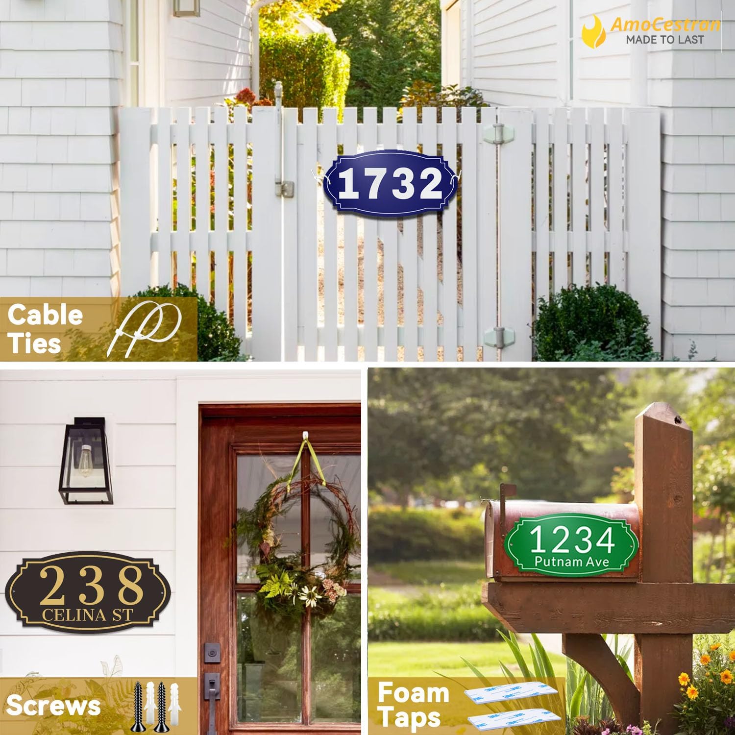 Address Signs for Houses Personalized- Heavy-Duty Solid Aluminum Rustproof Metal Powder Coated Baking House Number Sign Mailbox Address Plaque, Home Custom Address Numbers for House Yard Outside