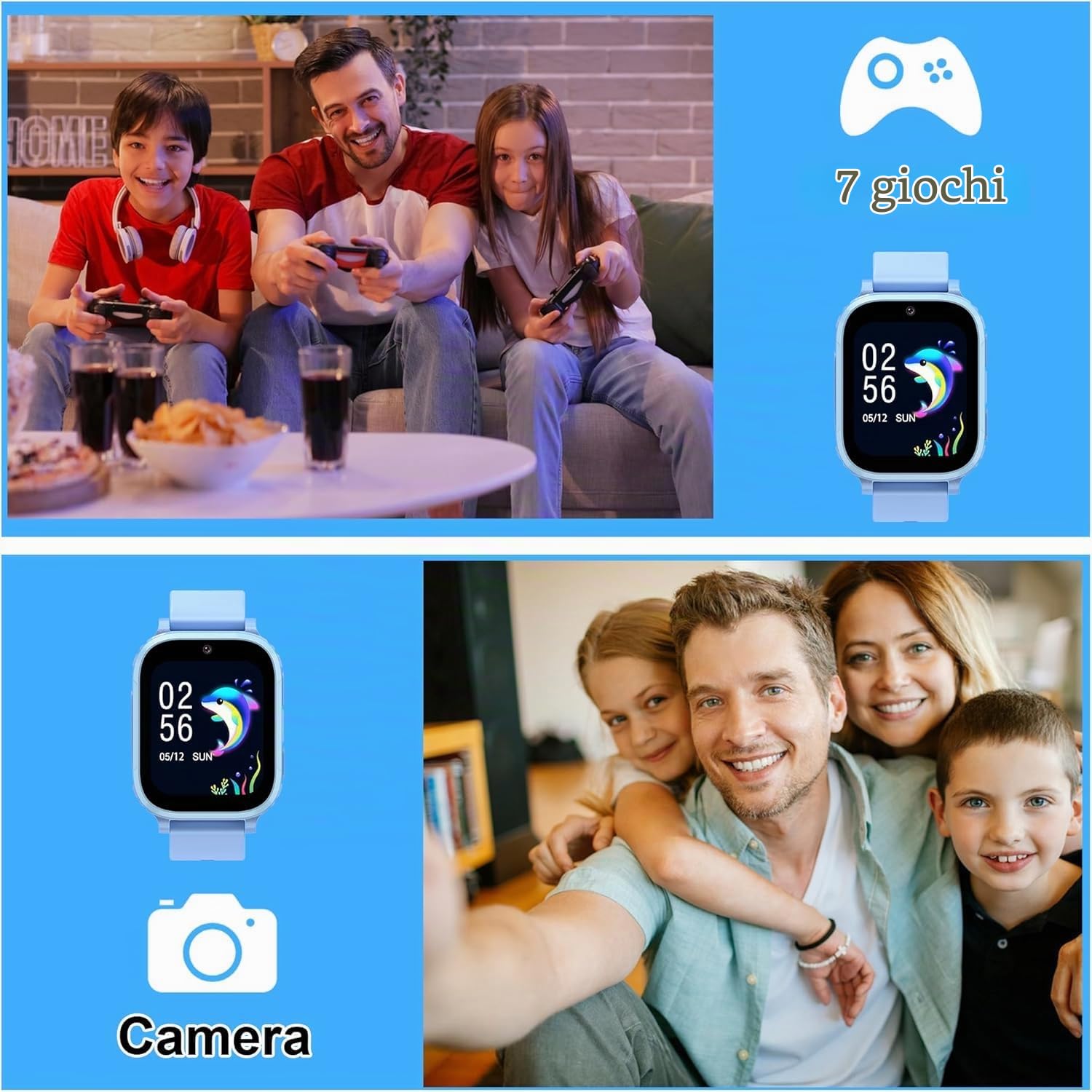 Smartwatch Bambini GPS con video 1,83” schermo HD 4G e chiamate telefoniche, SOS, con localizzazione in tempo reale e modalità scuola, ottimo regalo per bambini e bambina dai