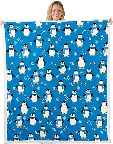 Manta de pingüino kawaii, manta de invierno con diseño de pingüinos, manta de invierno con diseño de animales antárticos para niños y niñas, manta