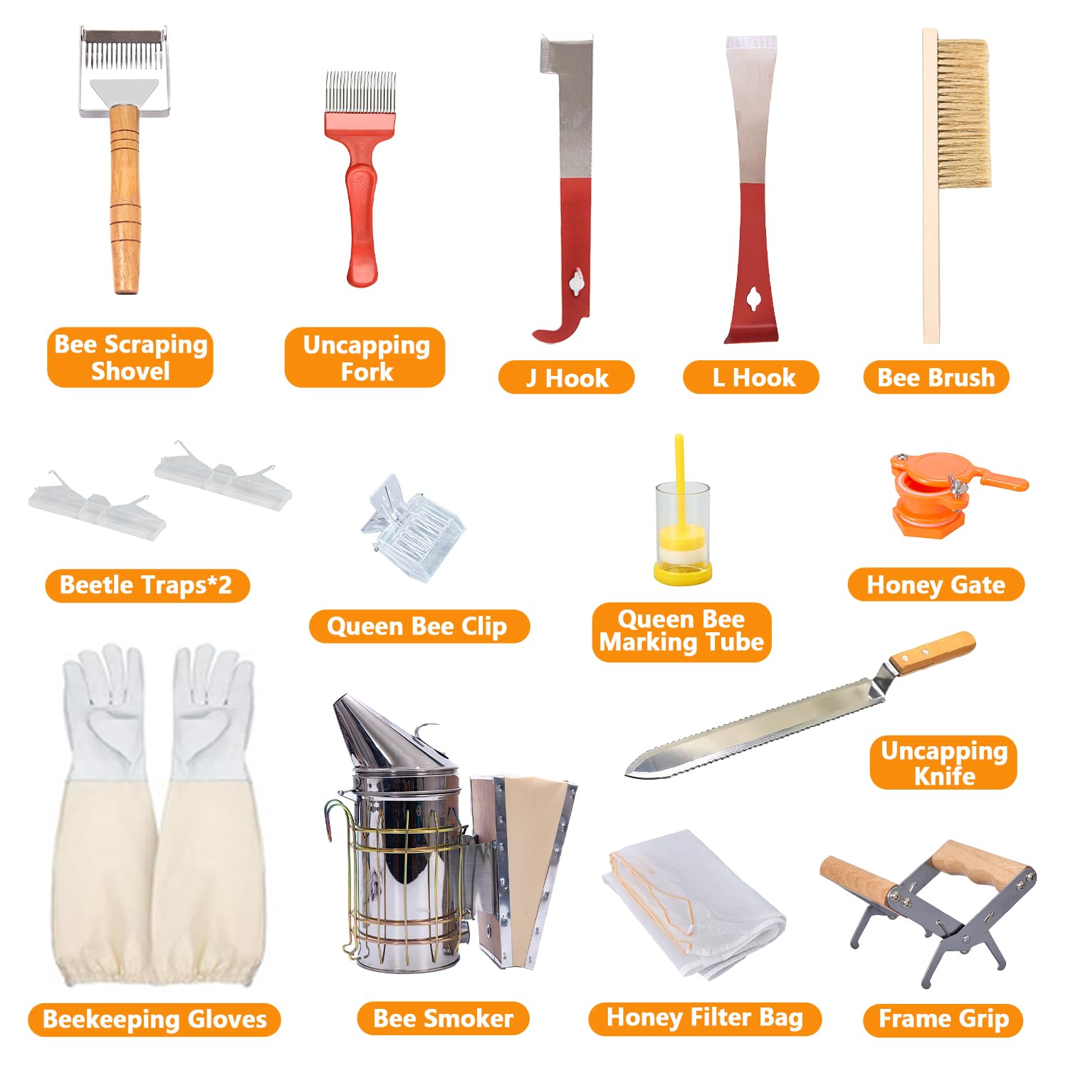Honey Lake Beekeeping Supplies Bee Smoker Starter Kit, 16 Pcs Bee Keeping Starter Kit Bee Keeping Supplies-All for Beekeepers Including Different Kinds of Beekeeping Tools