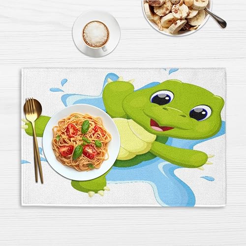 Miniatura 5 de Juego de 4 manteles individuales con diseño de tortuga, lavables, resistentes al calor, para cocina, comedor, interior y exterior, 18 x 12 pulgadas