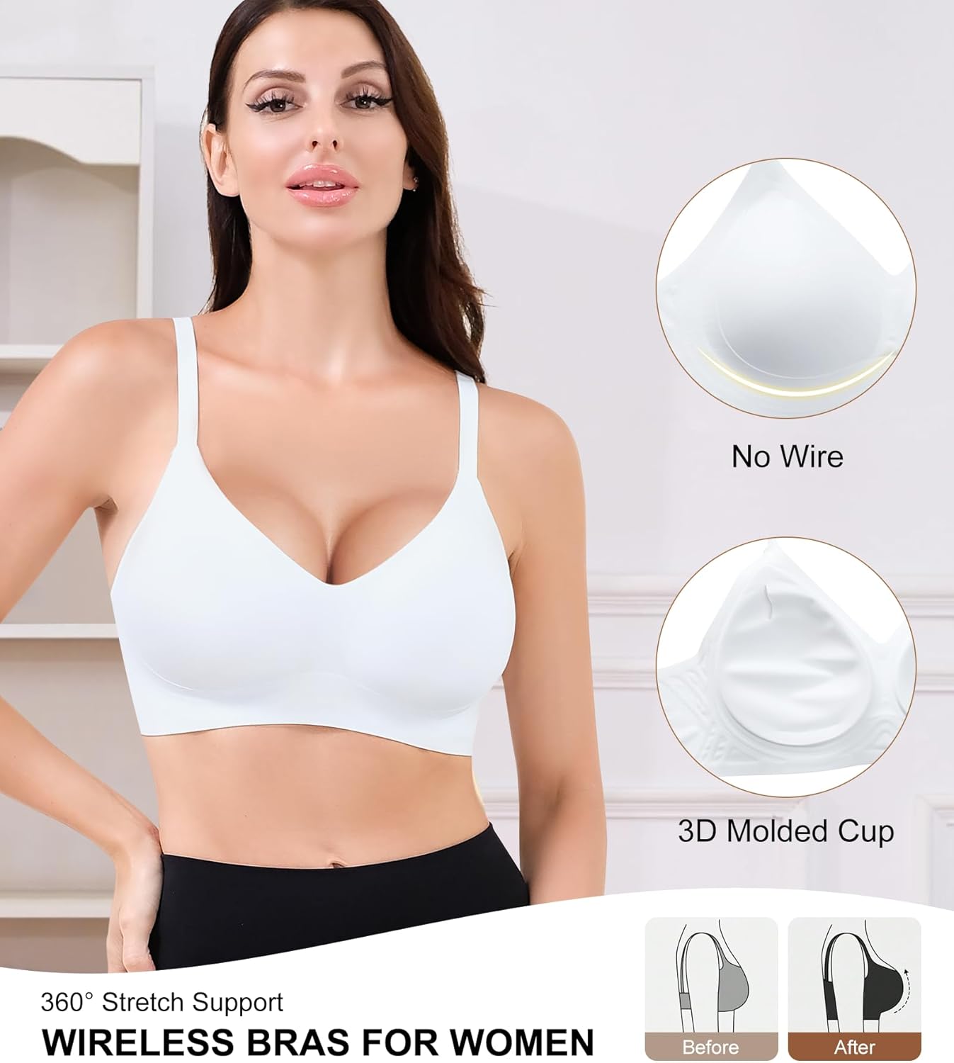 Push Up Bras for Women, Wireless V Neck Full Coverage Bra, Seamless Supportive Sport Tshirt Everyday Bralette - Image 6
