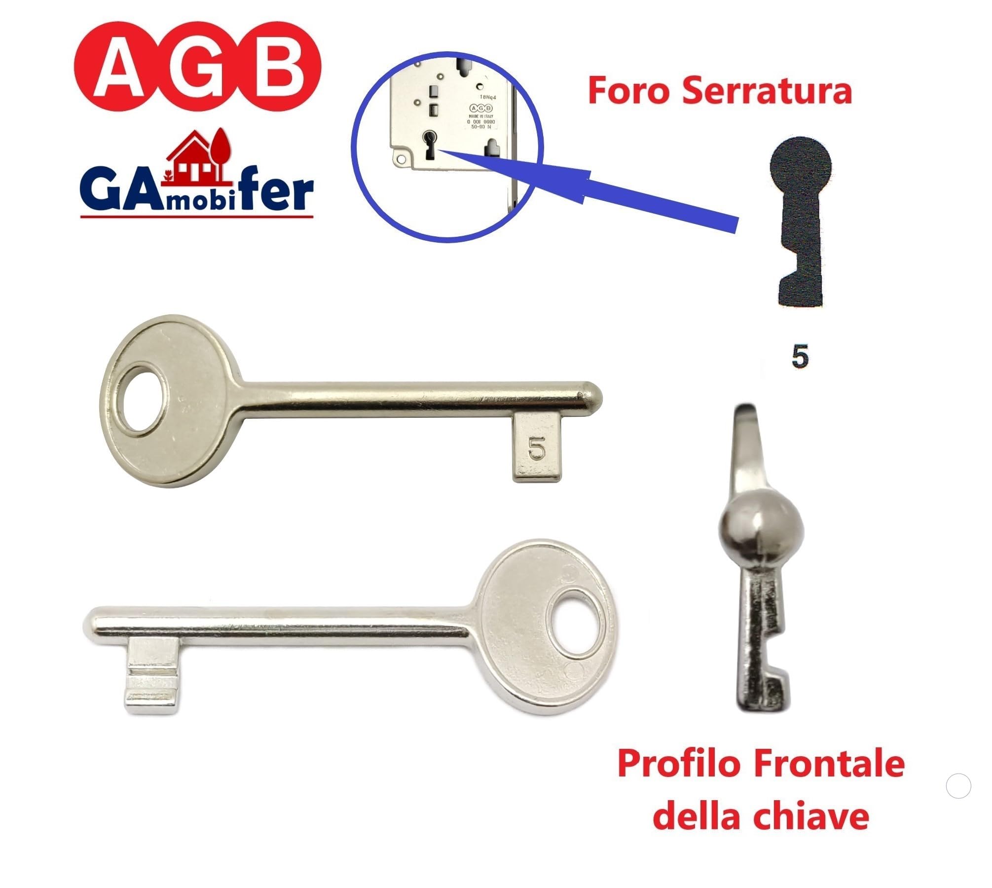 AGB Internal Recessed Lock Key (NICKEL Plated, No. 5), N. 5 - Image 2