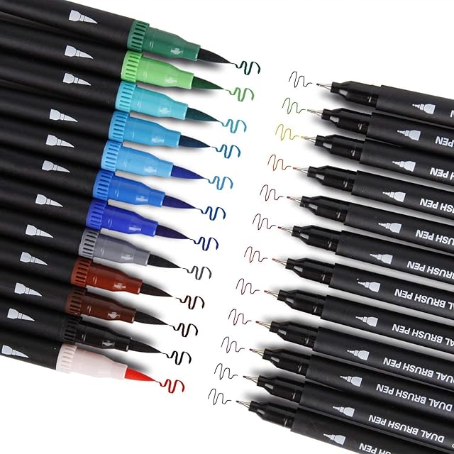 Reaeonat Daul Tip Brush Marker Pens, Dual Brush Fine Point Pen for Adult Bullet Journal Colouring Note Taking, 24 Assorted Colors